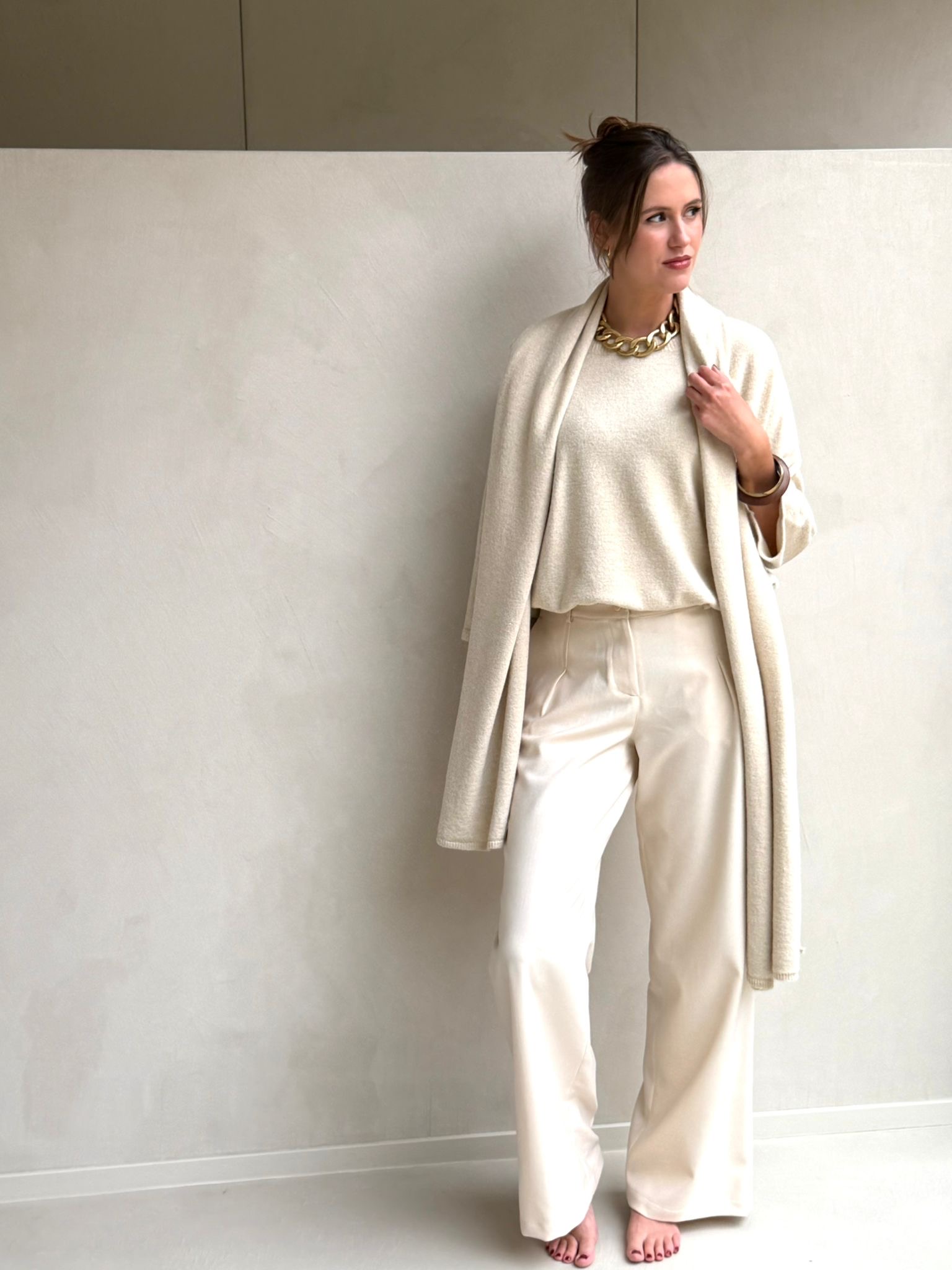 TROUSER BEN : REF ELIOTT ECRU VISCOSE POLY