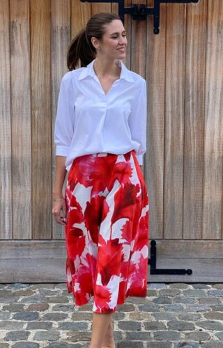 SHIRT MANON REF RIVA WHITE 100% COTON / SKIRT VIENNE Ref Céleste  RED 100% VISCOSE