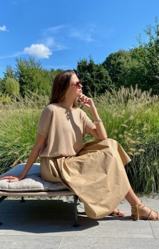 PULL JULIO REF LUSSO COL BEIGE    & SKIRT VICTORIA  REF CAROLINA COL BEIGE   100% COTON